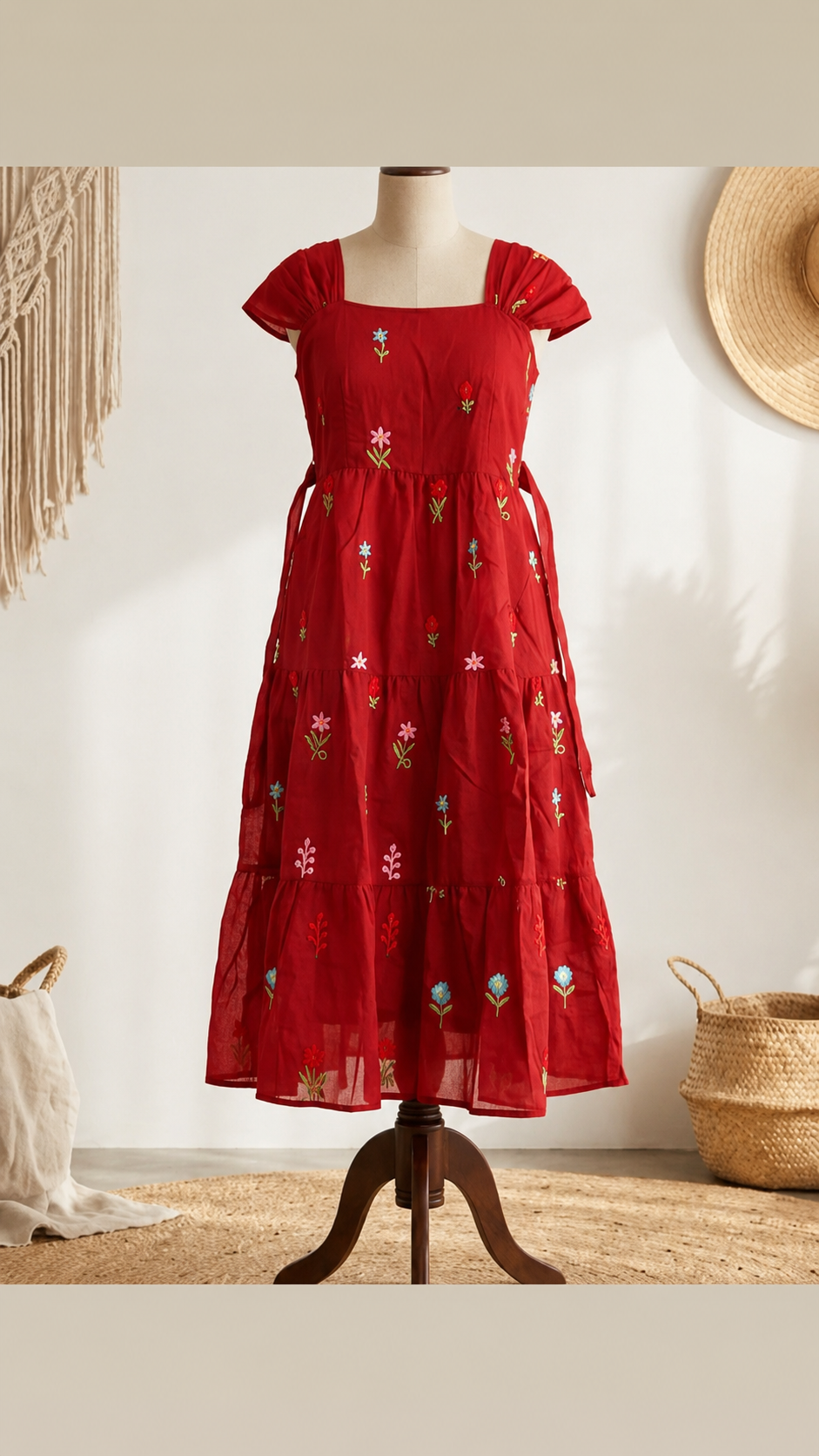 Black Floral Embroidered Midi Dress