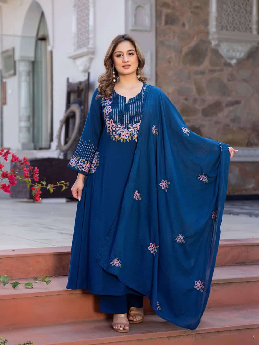 Royal Blue Embroidered Kurta Set