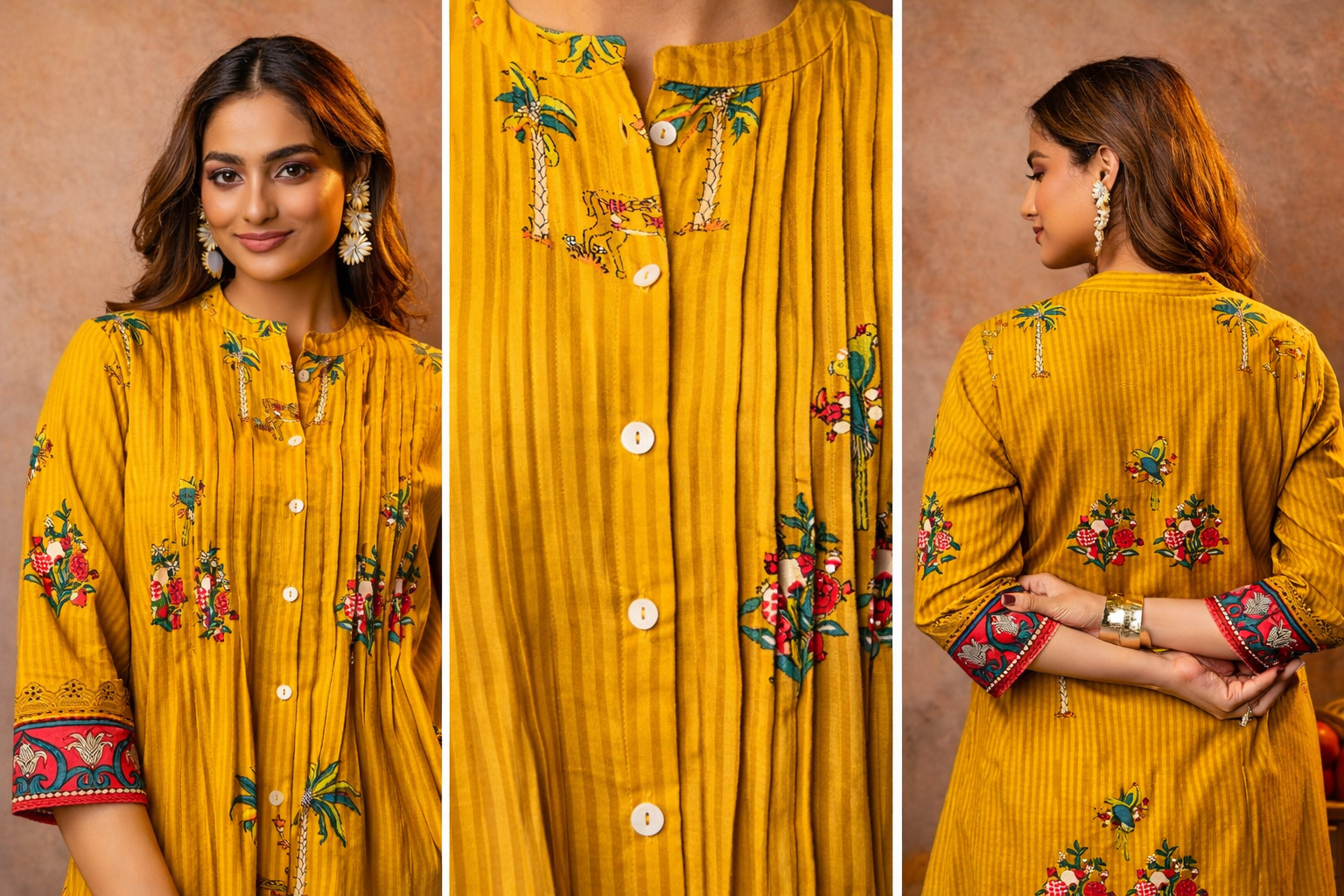Mustard Printed Pure Cotton Kurti