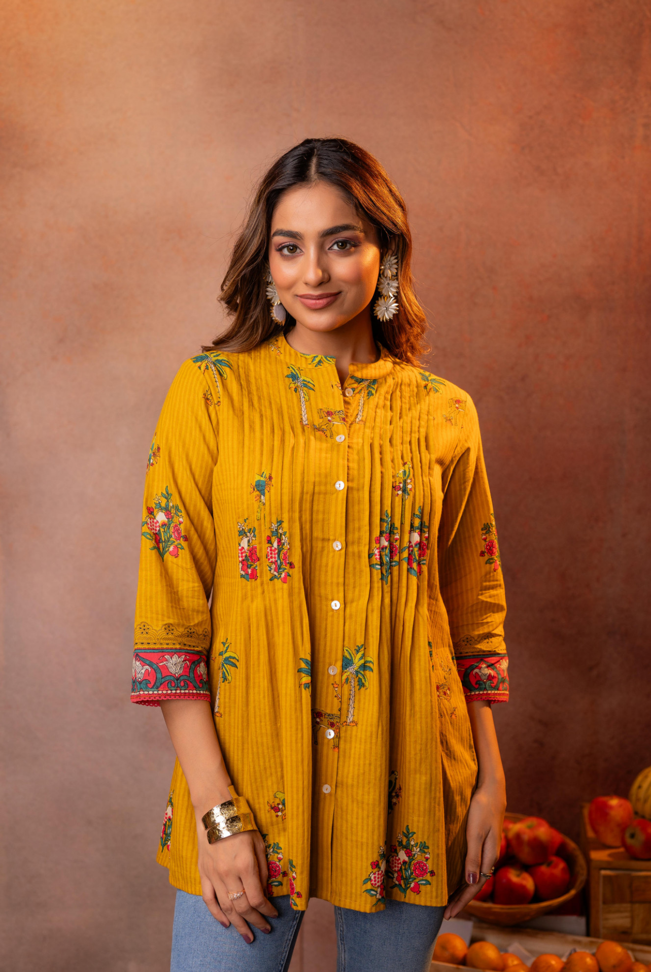 Mustard Printed Pure Cotton Kurti