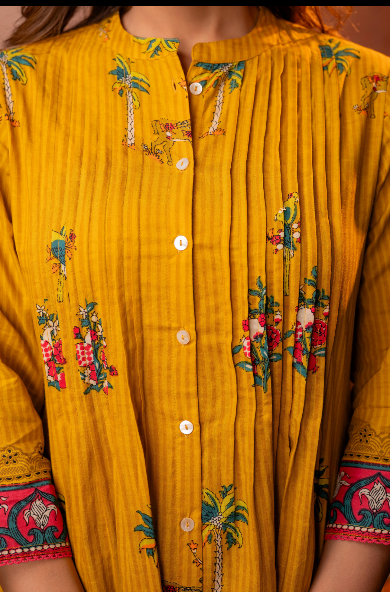 Mustard Printed Pure Cotton Kurti