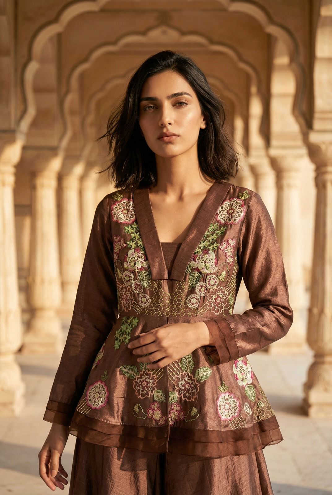 Zazu Silk Coord Maroon – Elegant Festive Wear for Women