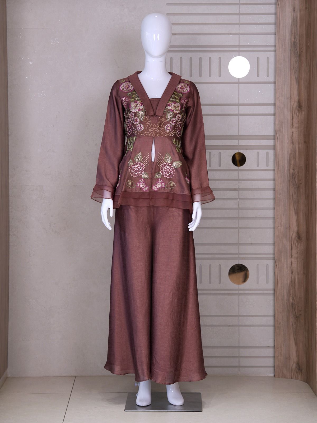 Zazu Silk Coord Maroon – Elegant Festive Wear for Women