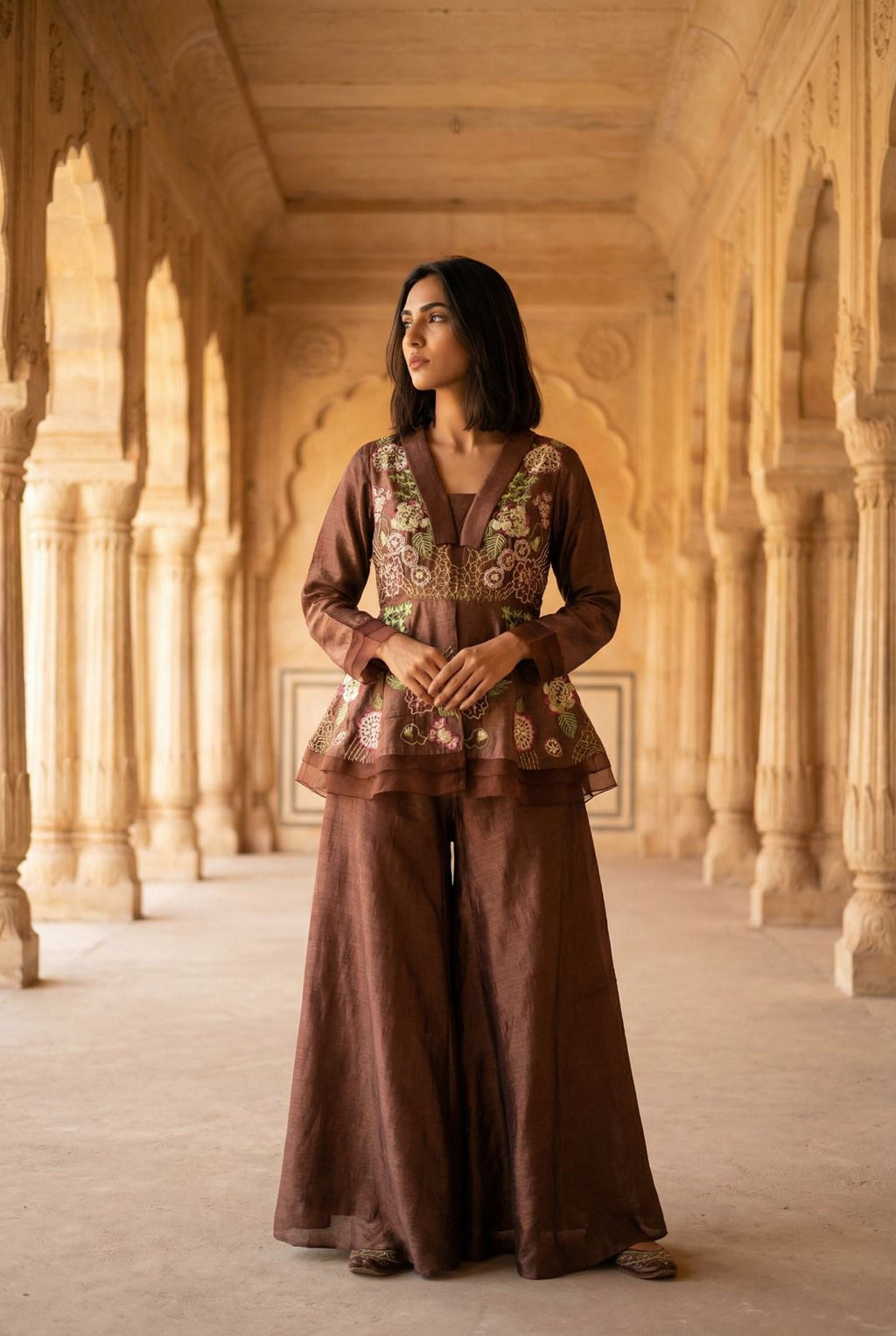 Zazu Silk Coord Maroon – Elegant Festive Wear for Women