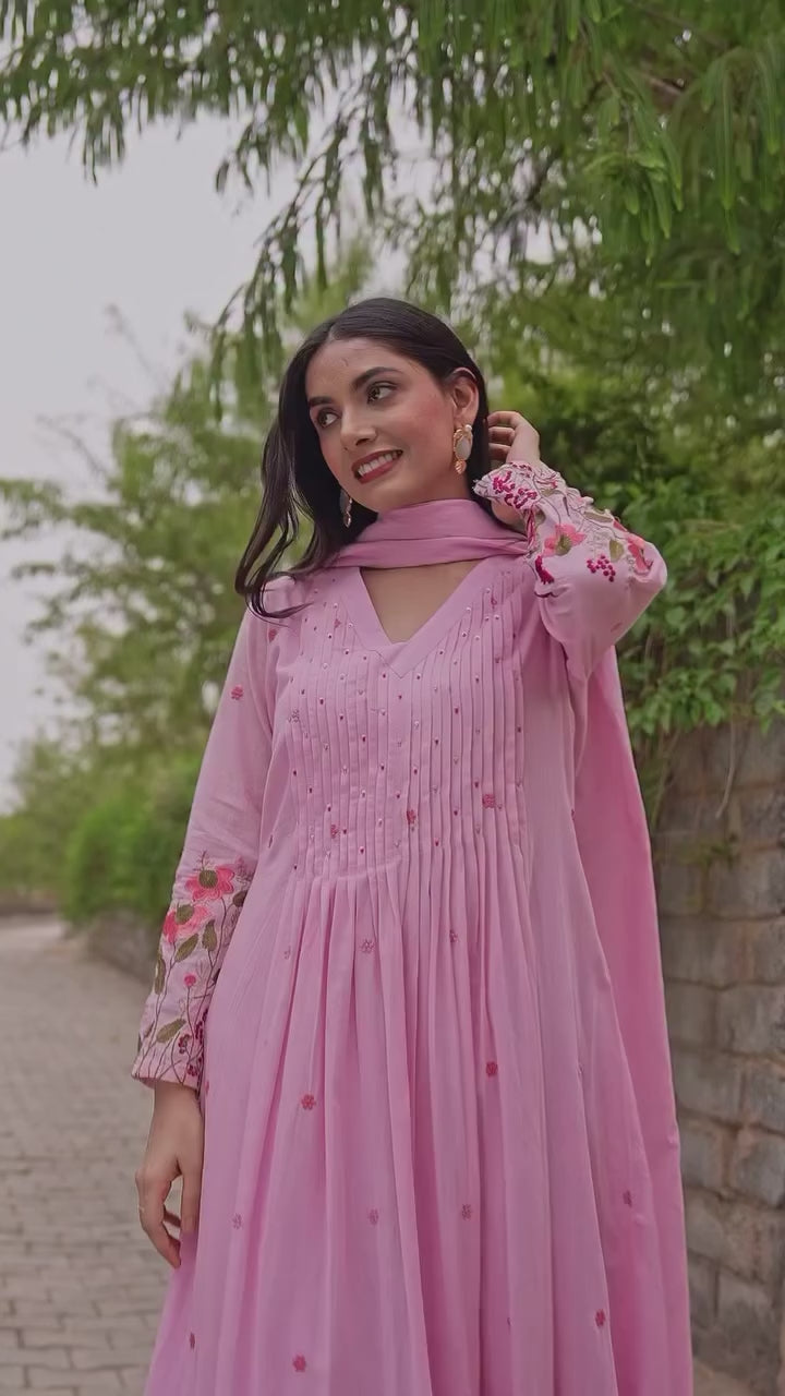 Blush Pink - Pure Cotton Embroidered Kurta Set
