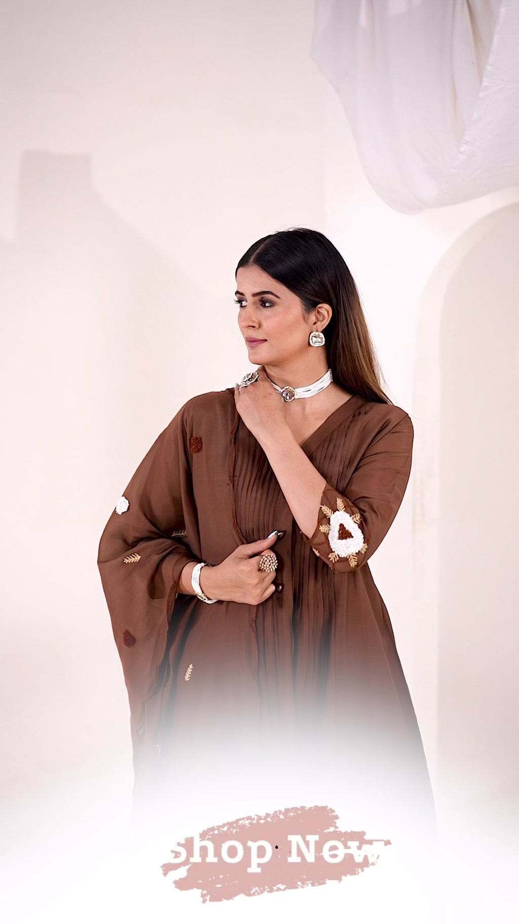 Noor Chocolate Brown Mul Chanderi Embroidered Set